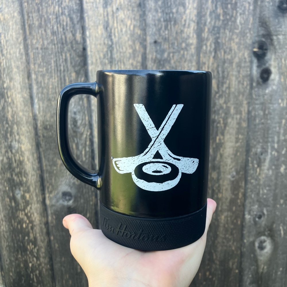 2018 Black & White Tim Hortons Hockey Mug with Rubber Base